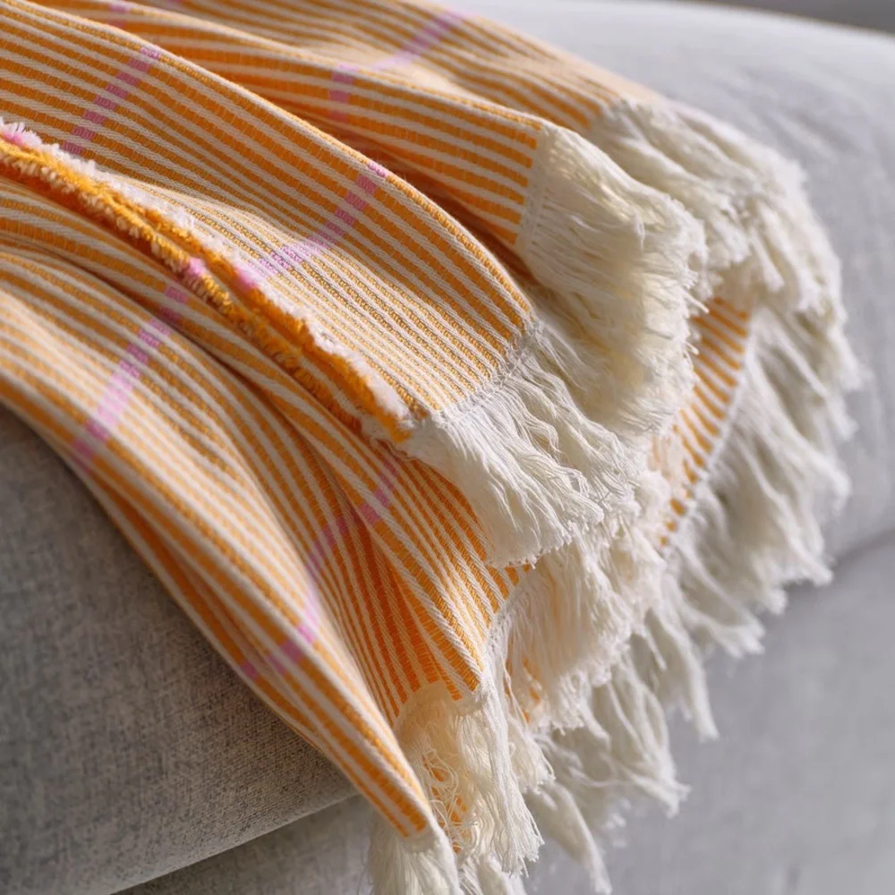 NWT IKEA Orange and Pink Striped Throw - 51” x 67”
